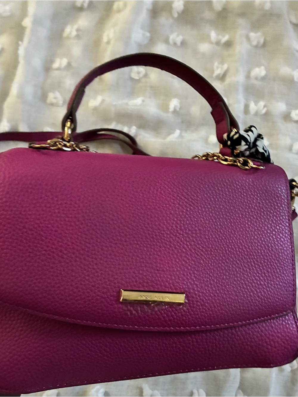 Anne Klein Hot Pink Pebbled Leather Top-Handle Satchel with Gold Hardware